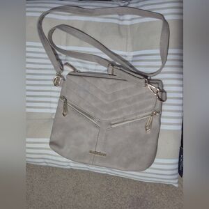 Rampage Women's Faux Leather Beige Multi Pocket Crossbody Bag